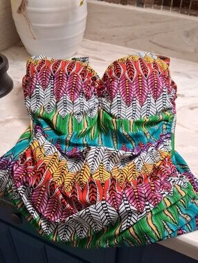 Womens Multi-Color Printed Tankini Top